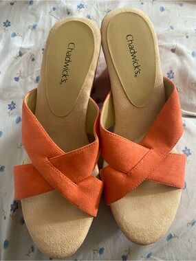 Chadwicks Orange Crisscross Slide Mules